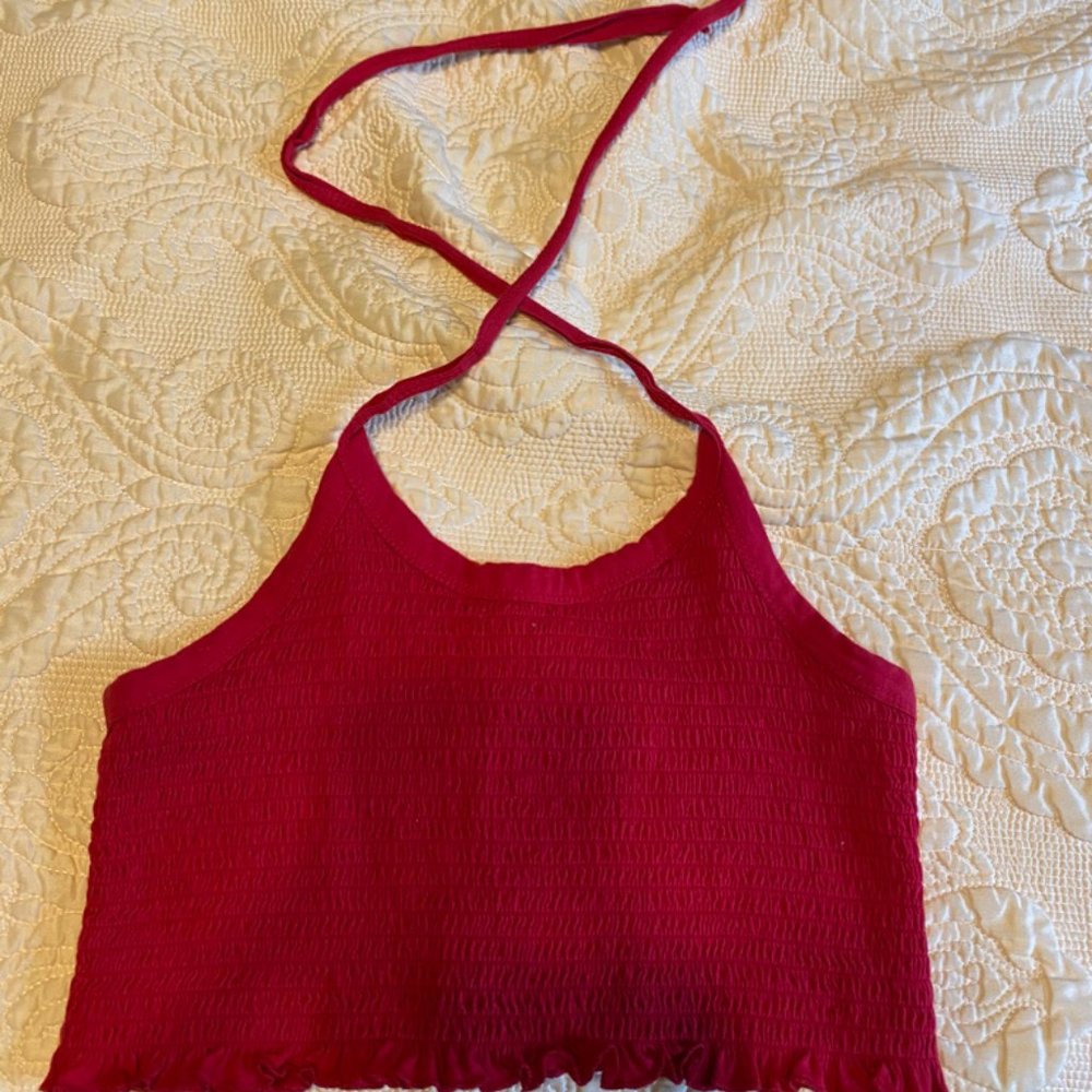 Red halter cropped top
